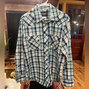 Vintage Wrangler Navy and White Plaid Shirt